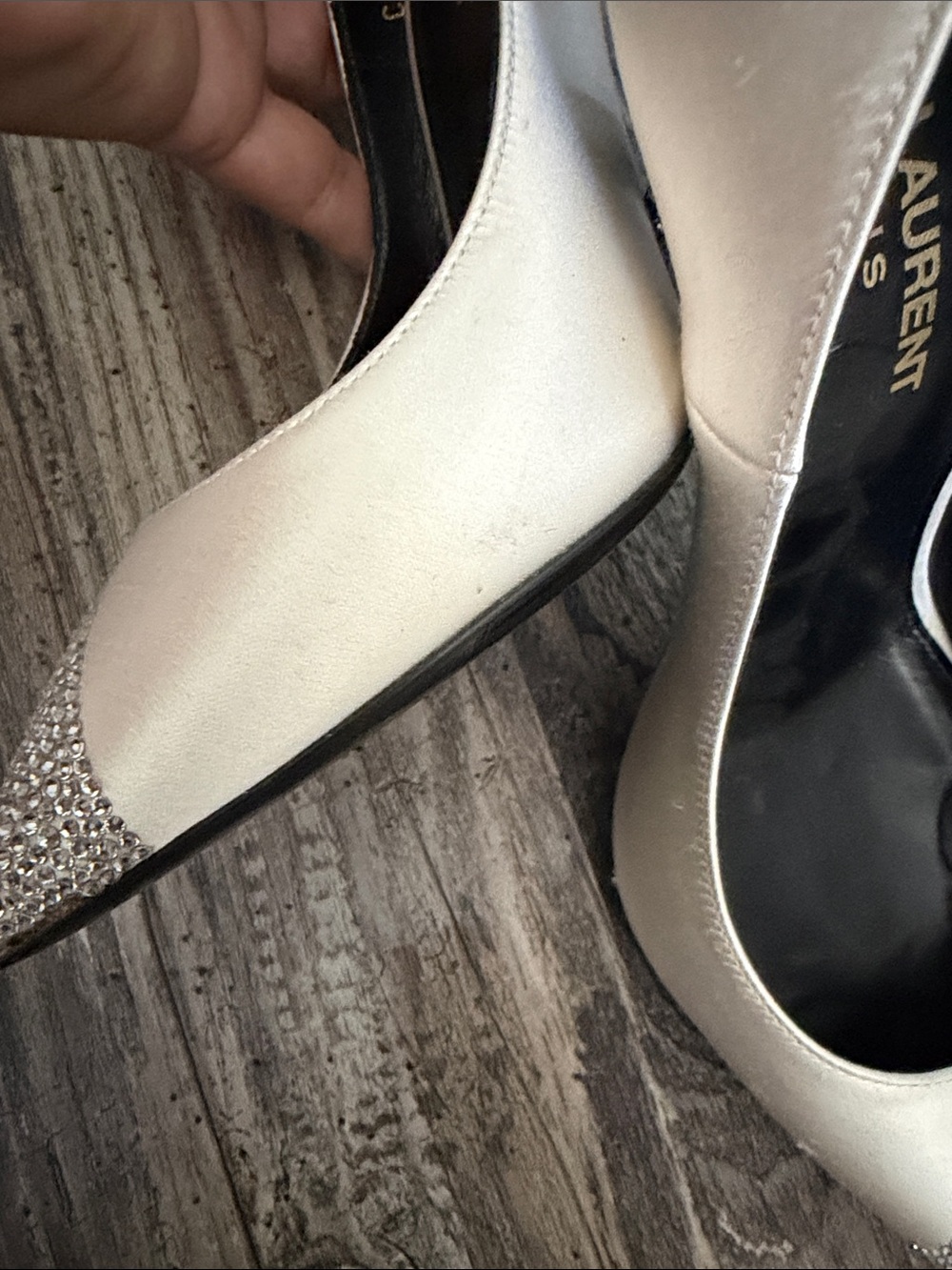Saint Laurent off white Pointed Toe Pumps with silver Crystal Tip - Picture 9 of 9